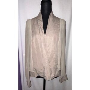 Giannibini Women's Beige Sheer Blouse Long Sleeve‎ Cross Front Tencel Top M